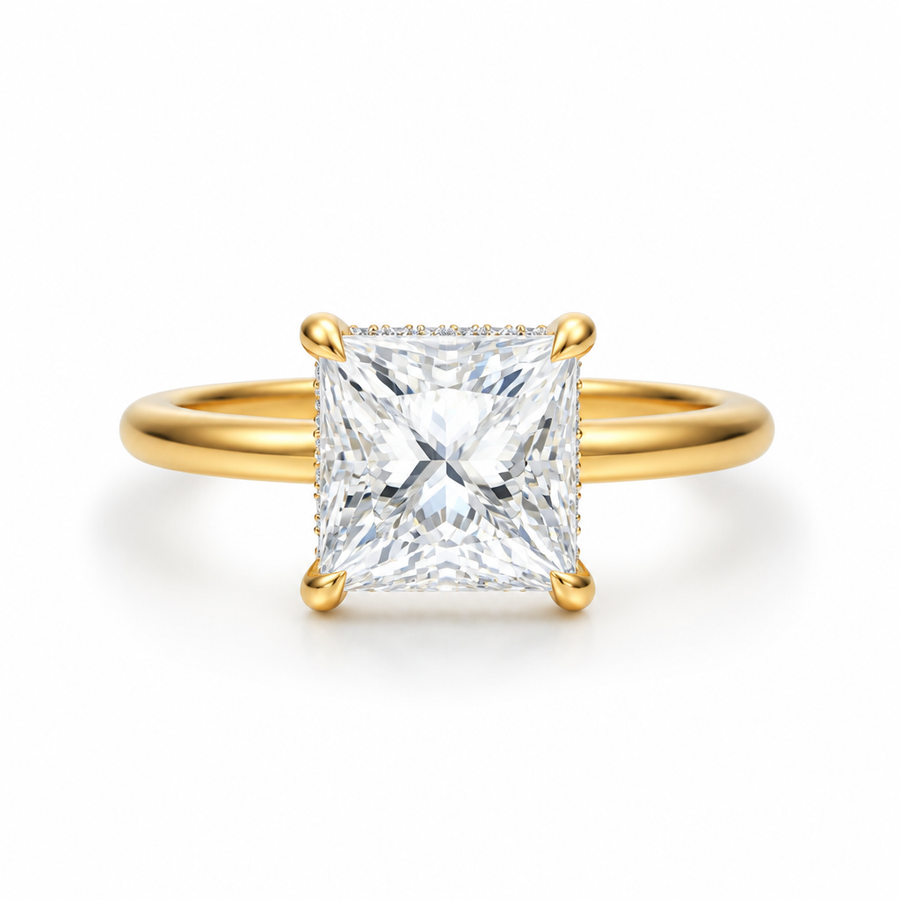 Princess Solitaire Ring With Hidden Halo