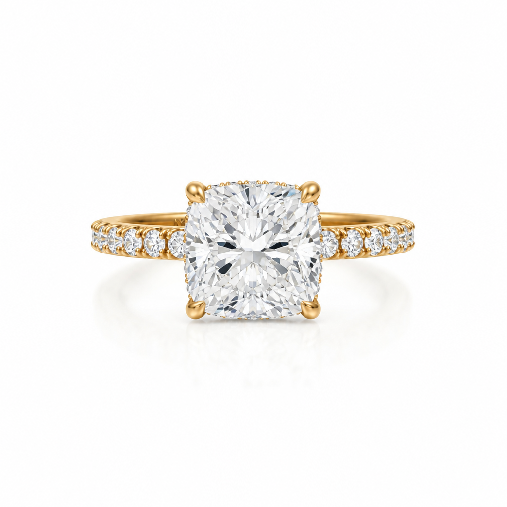Cushion Hidden Halo With Pave Band