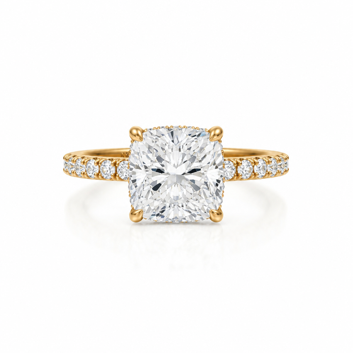 Cushion Hidden Halo With Pave Band