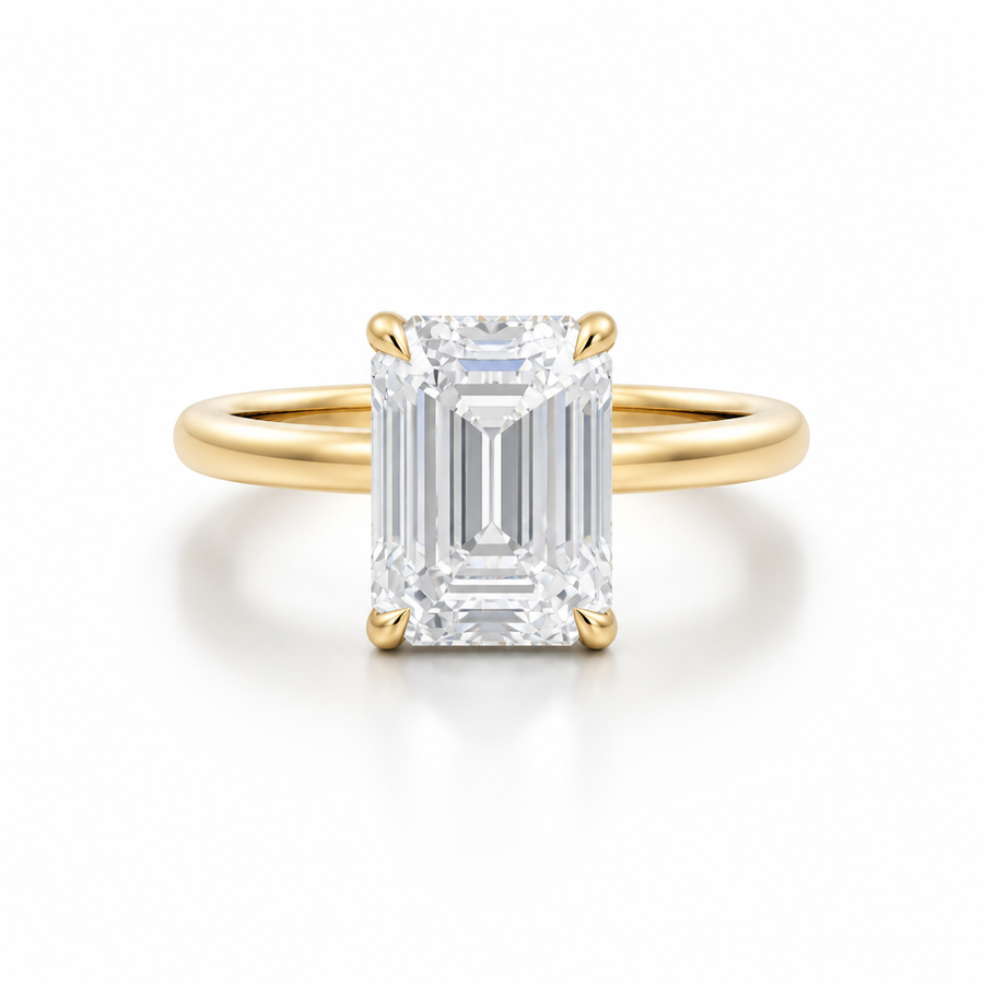 Emerald Solitaire Ring With Diamond Basket