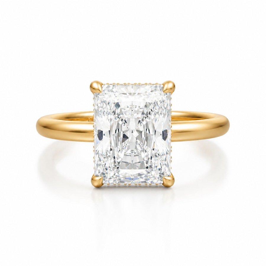 Radiant Solitaire Ring With Hidden Halo