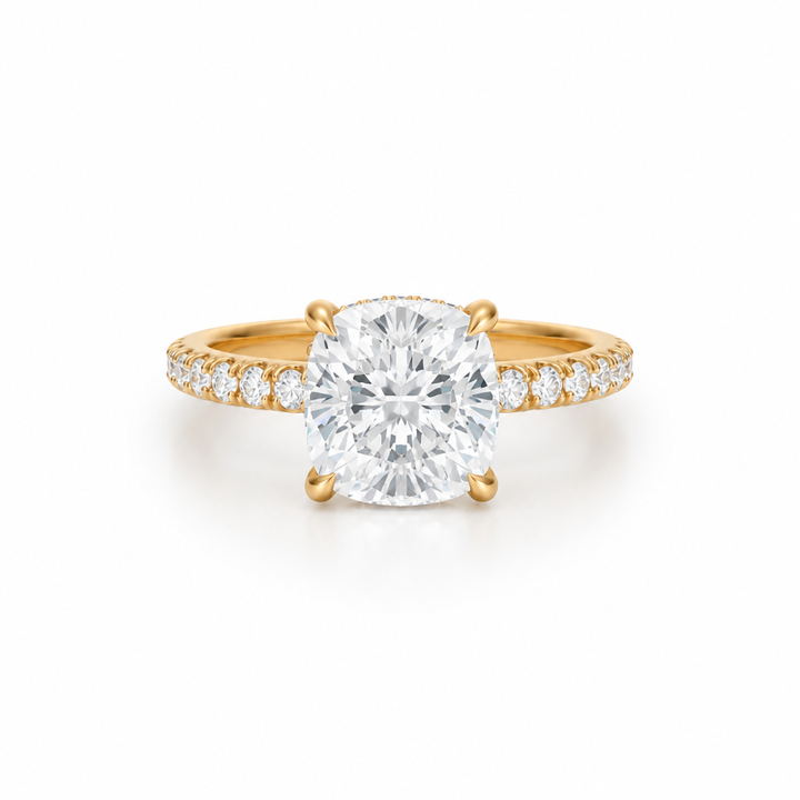 Cushion Diamond Basket With Pave Ring