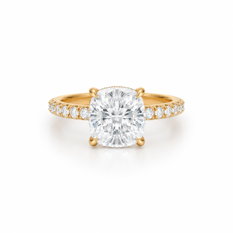 Cushion Diamond Basket With Pave Ring