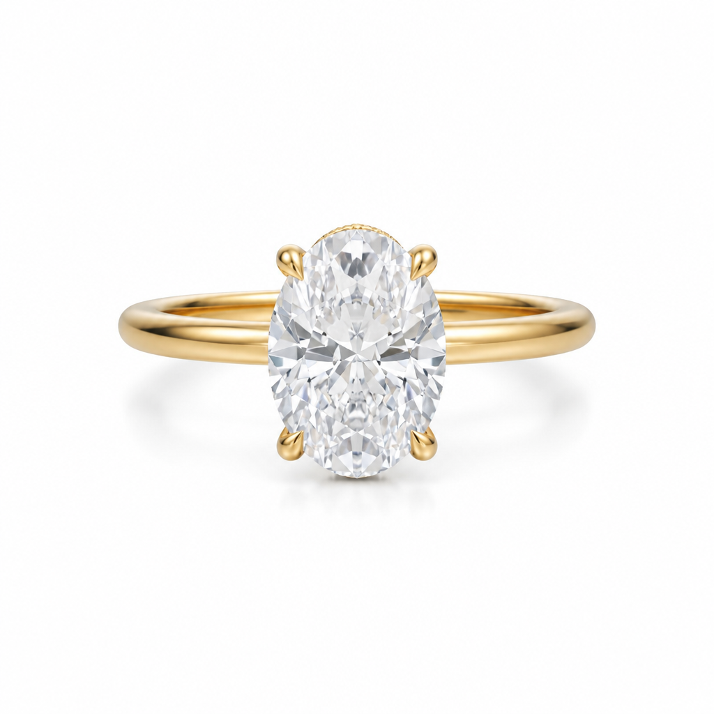 Oval Solitaire Ring With Diamond Basket