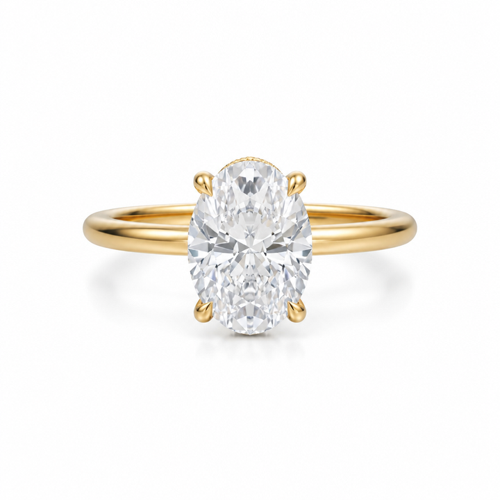 Oval Solitaire Ring With Diamond Basket