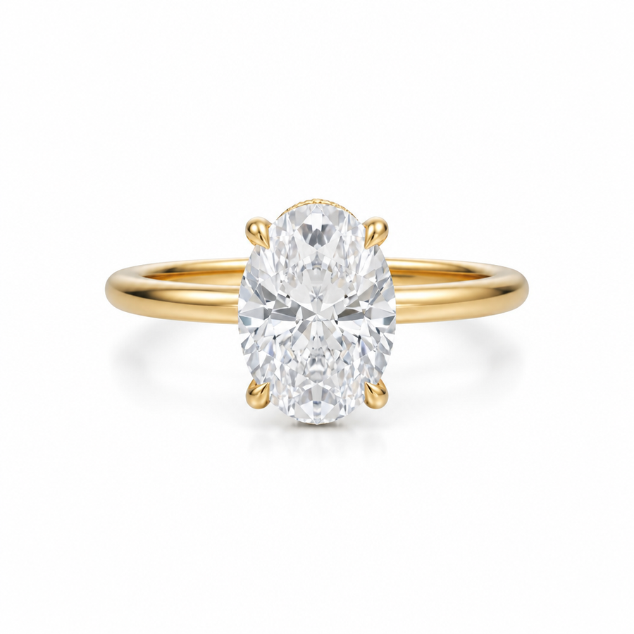 Oval Solitaire Ring With Diamond Basket