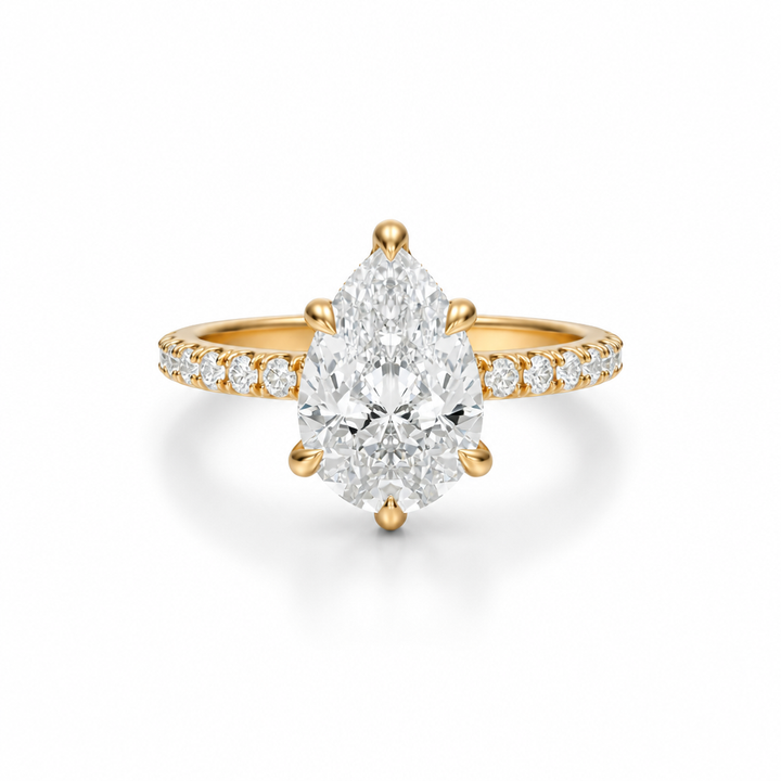 Pear Diamond Basket With Pave Ring