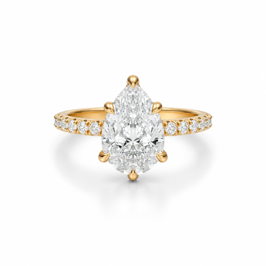 Pear Diamond Basket With Pave Ring