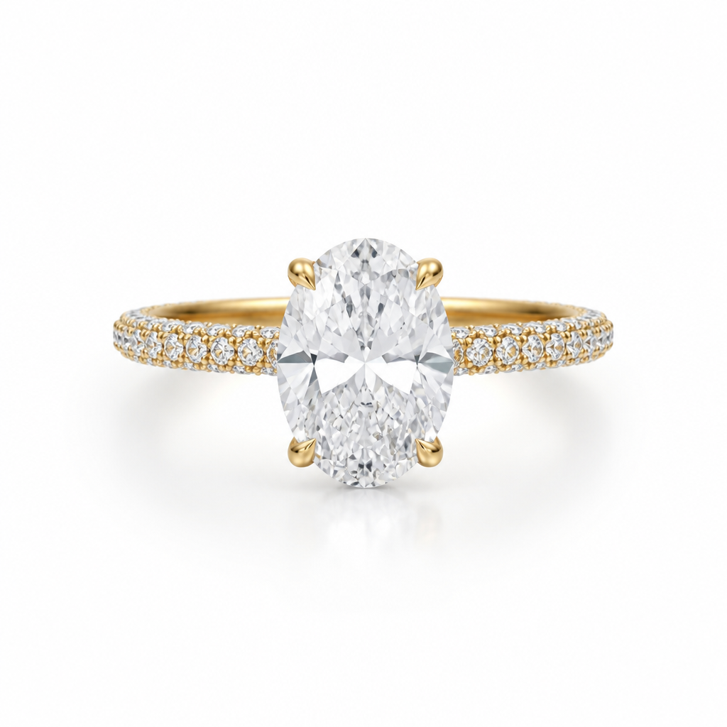 Oval Hidden Halo with Three Row Pave Band