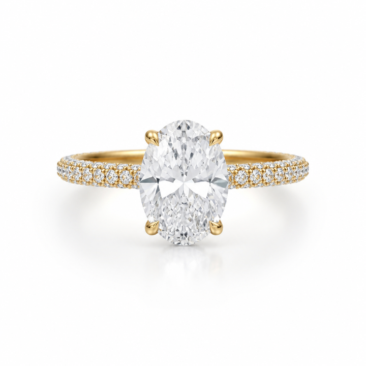 Oval Hidden Halo with Three Row Pave Band
