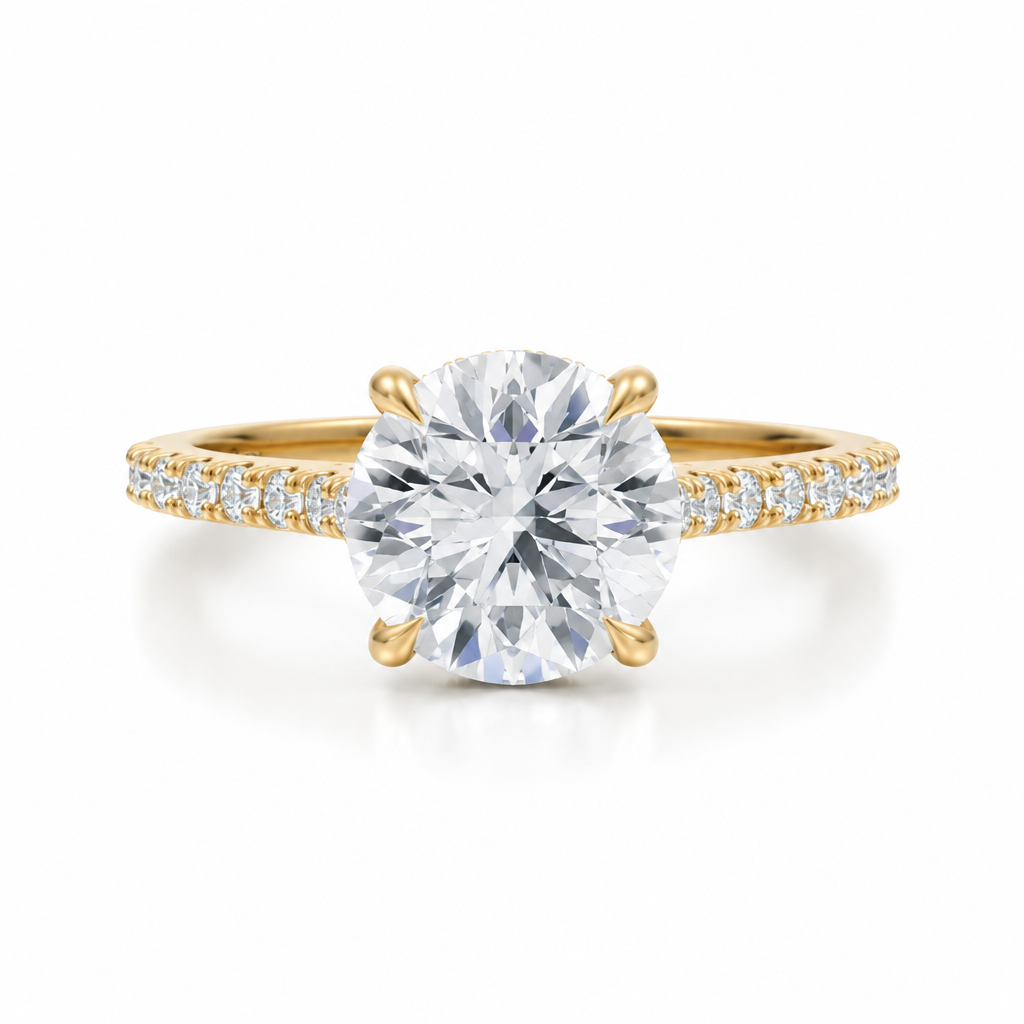 Round Pave Cathedral Ring With Diamond Basket
