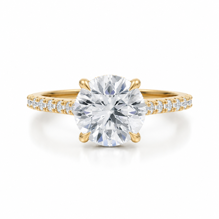 Round Pave Cathedral Ring With Diamond Basket