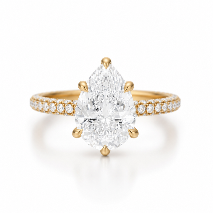 Pear Three Row Pave Ring