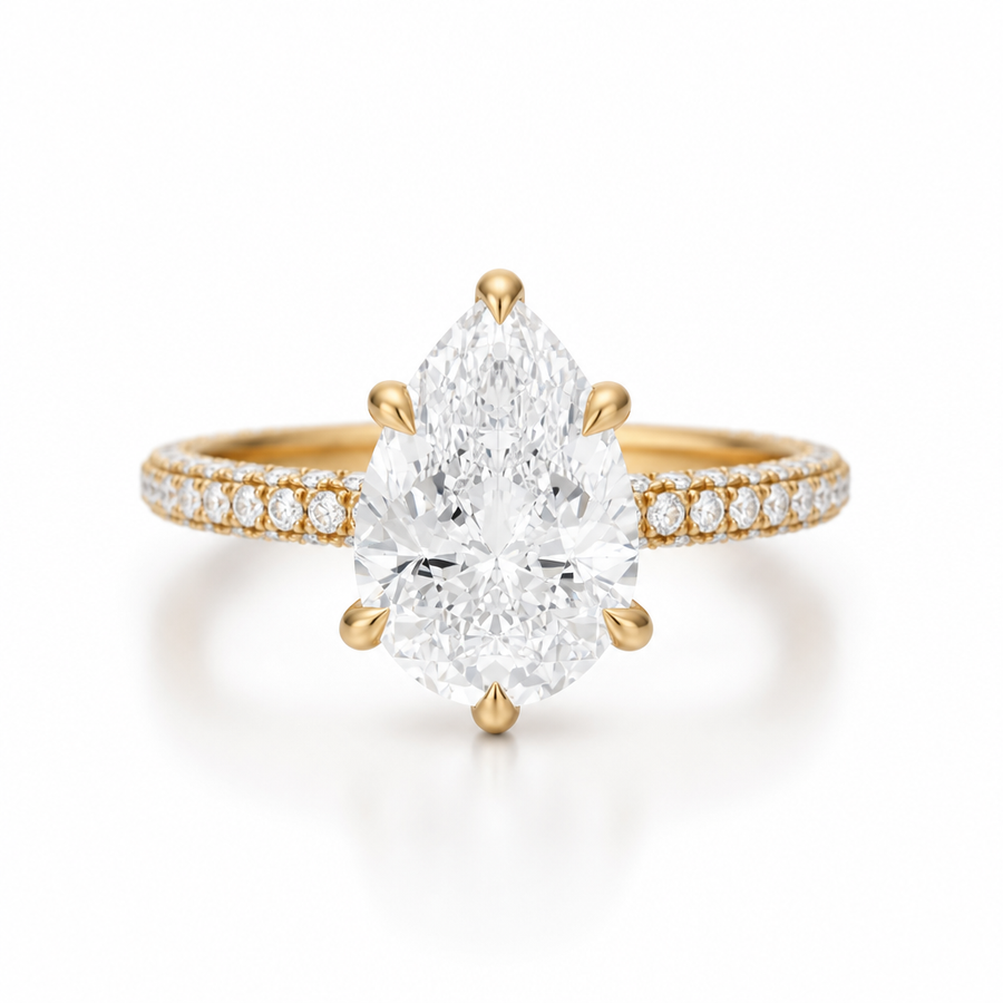 Pear Three Row Pave Ring