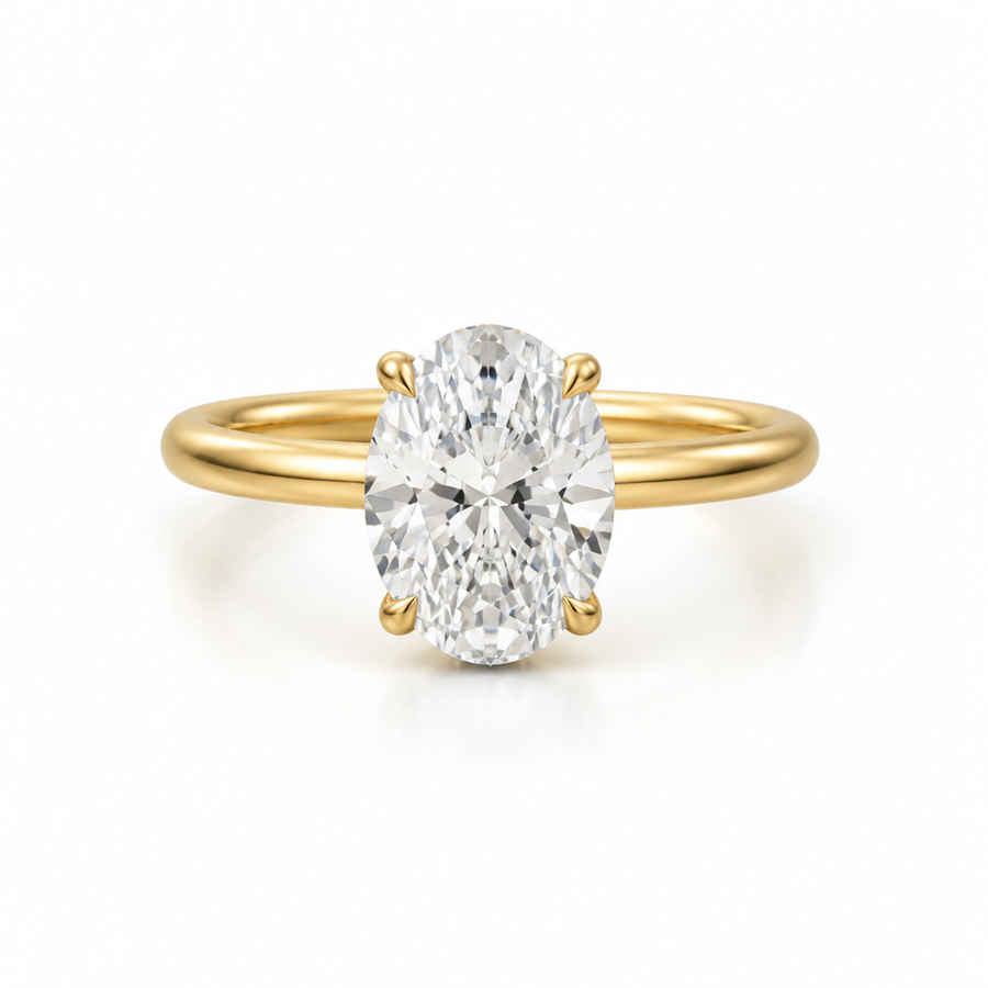 Oval Solitaire Ring With Hidden Halo