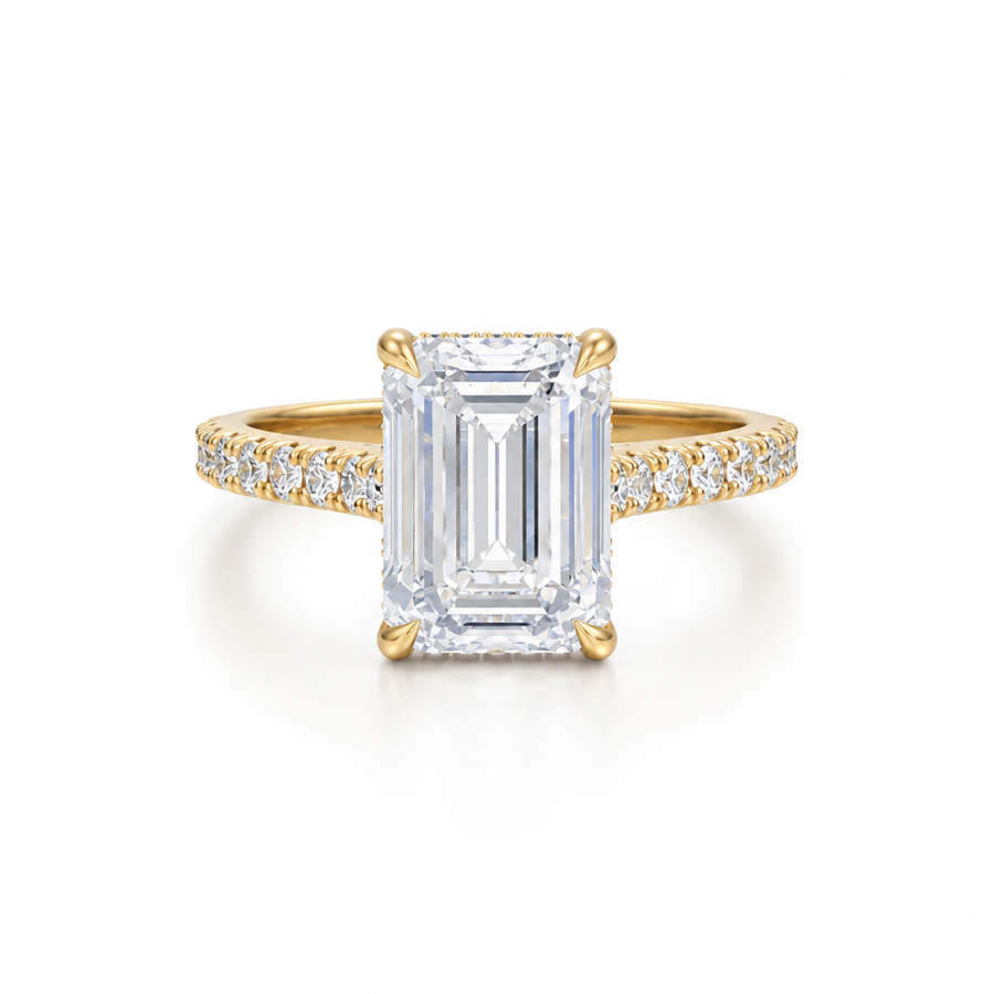 Emerald Pave Cathedral Ring With Diamond Basket