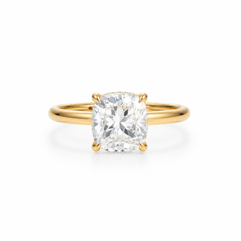 Cushion Solitaire Ring With Hidden Halo