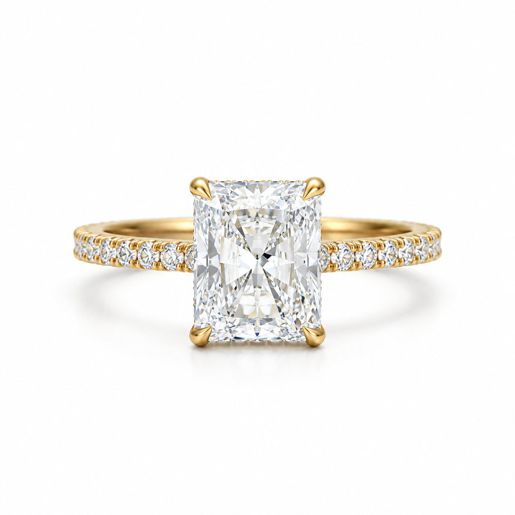 Radiant Pave Cathedral Ring With Diamond Basket
