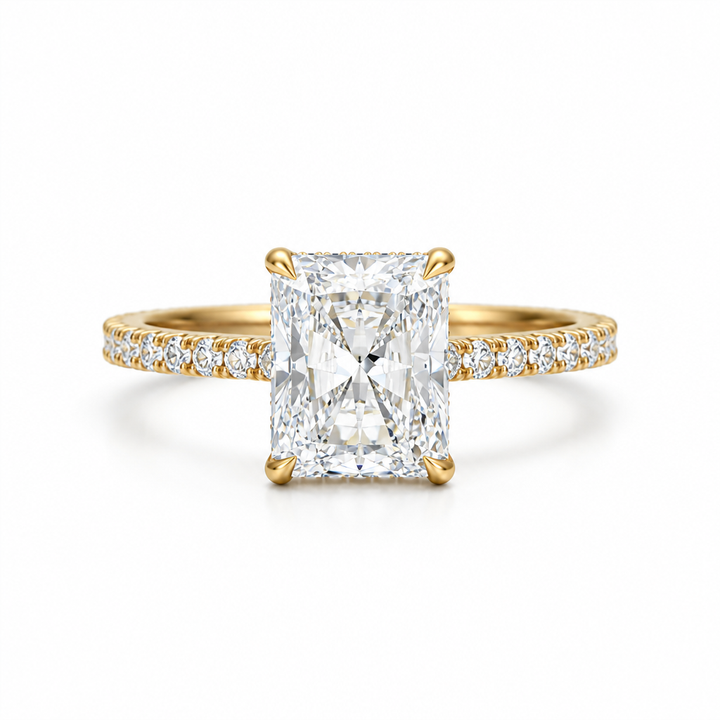 Radiant Pave Cathedral Ring With Diamond Basket