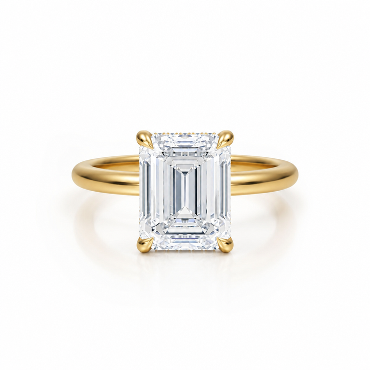 Emerald Solitaire Ring With Hidden Halo
