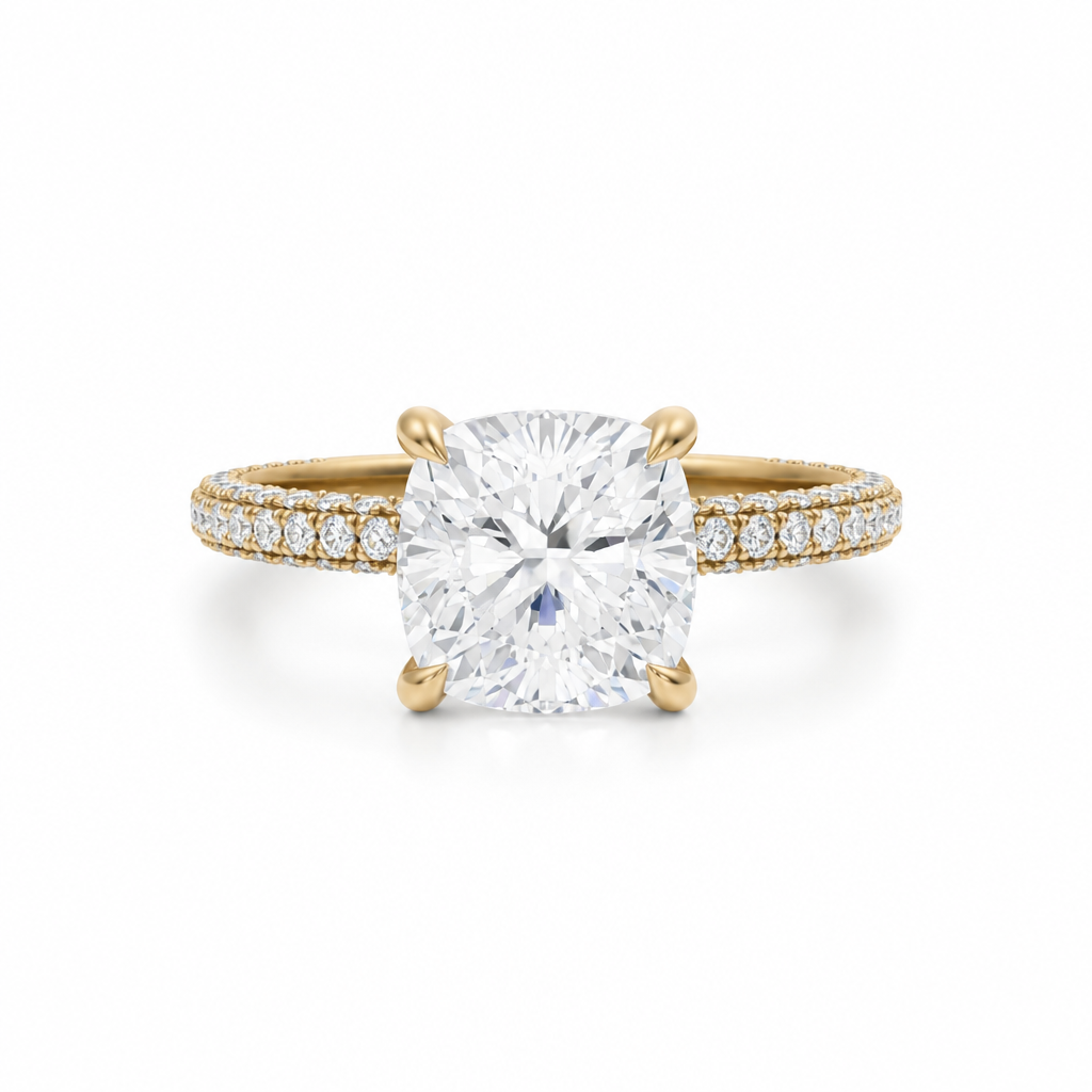 Cushion Three Row Pave Ring