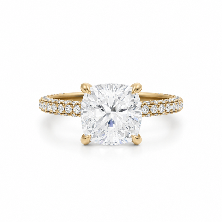 Cushion Three Row Pave Ring