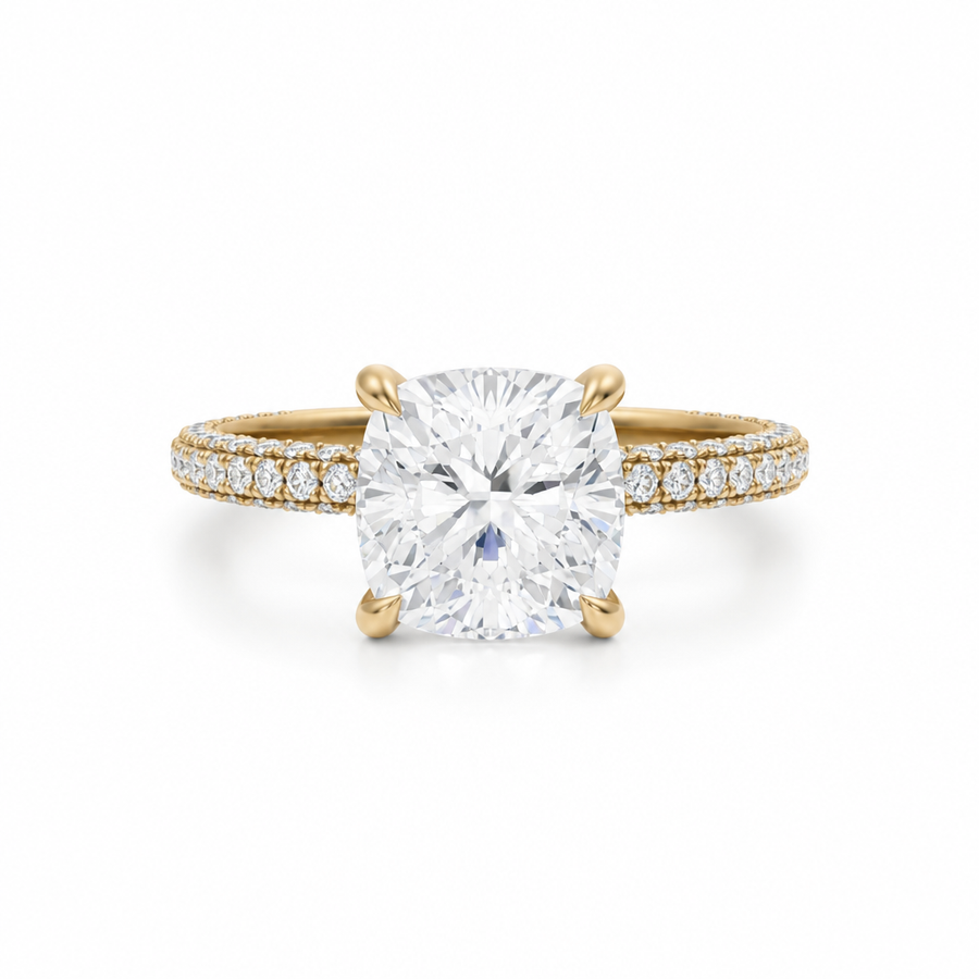 Cushion Three Row Pave Ring