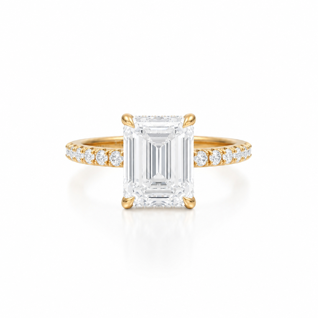 Emerald Diamond Basket With Pave Ring