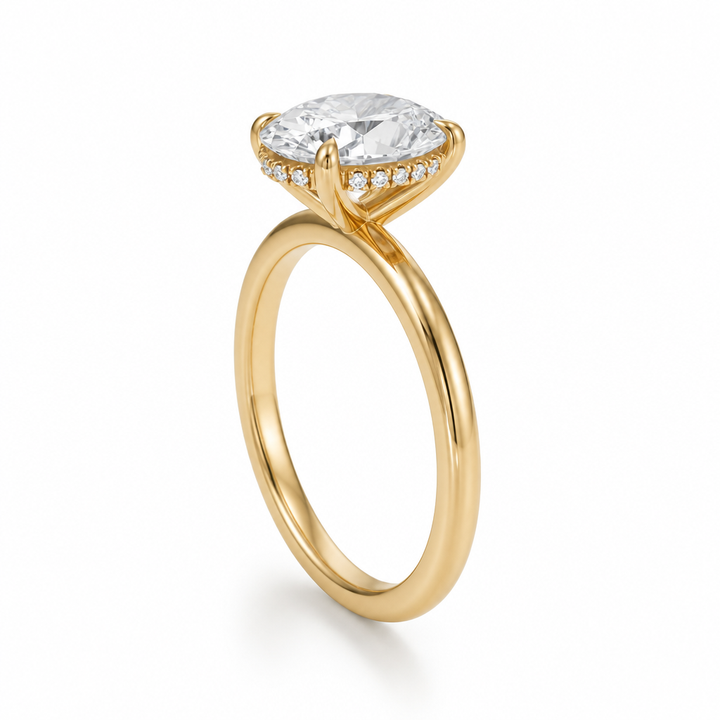 Oval Solitaire Ring With Hidden Halo