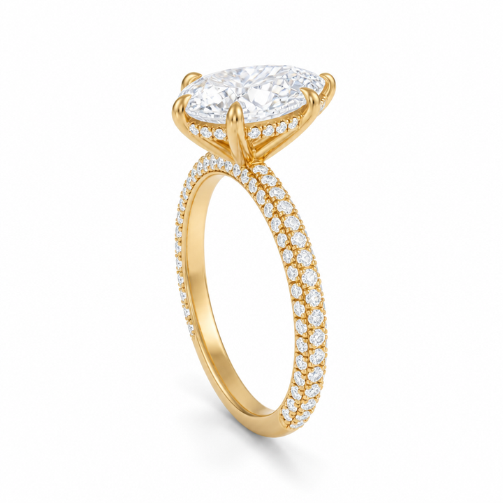 Pear Hidden Halo with Three Row Pave Band