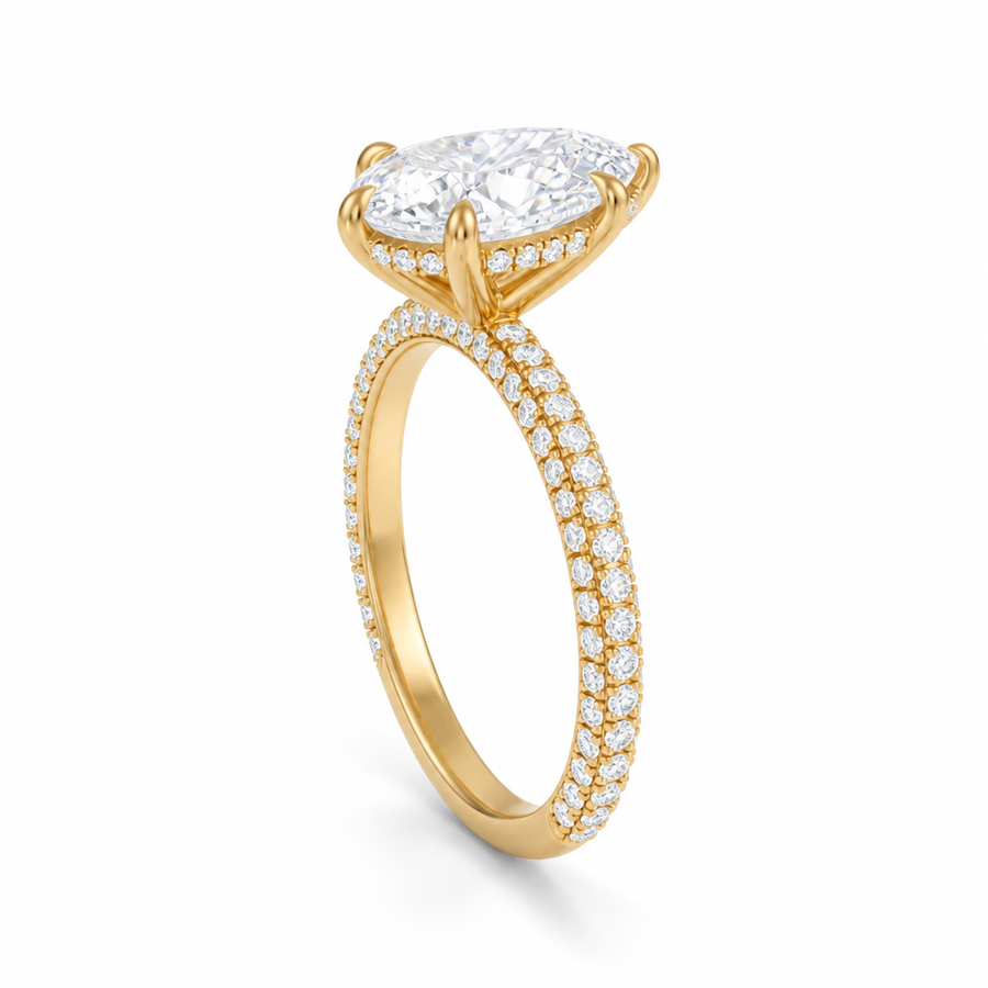 Pear Hidden Halo with Three Row Pave Band