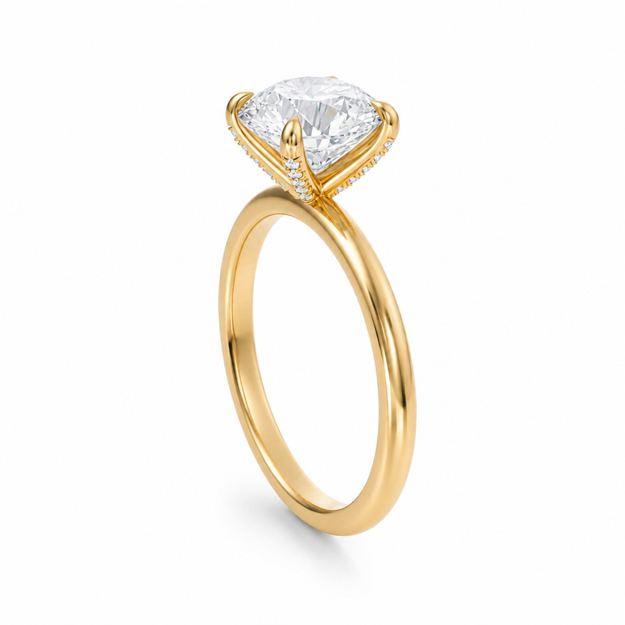 Round Solitaire Ring With Pave Prongs
