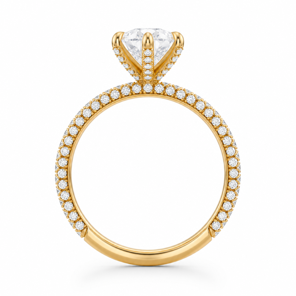 Pear Three Row Pave Ring With Pave Prongs