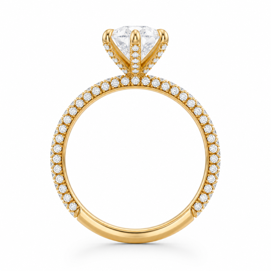 Pear Three Row Pave Ring With Pave Prongs