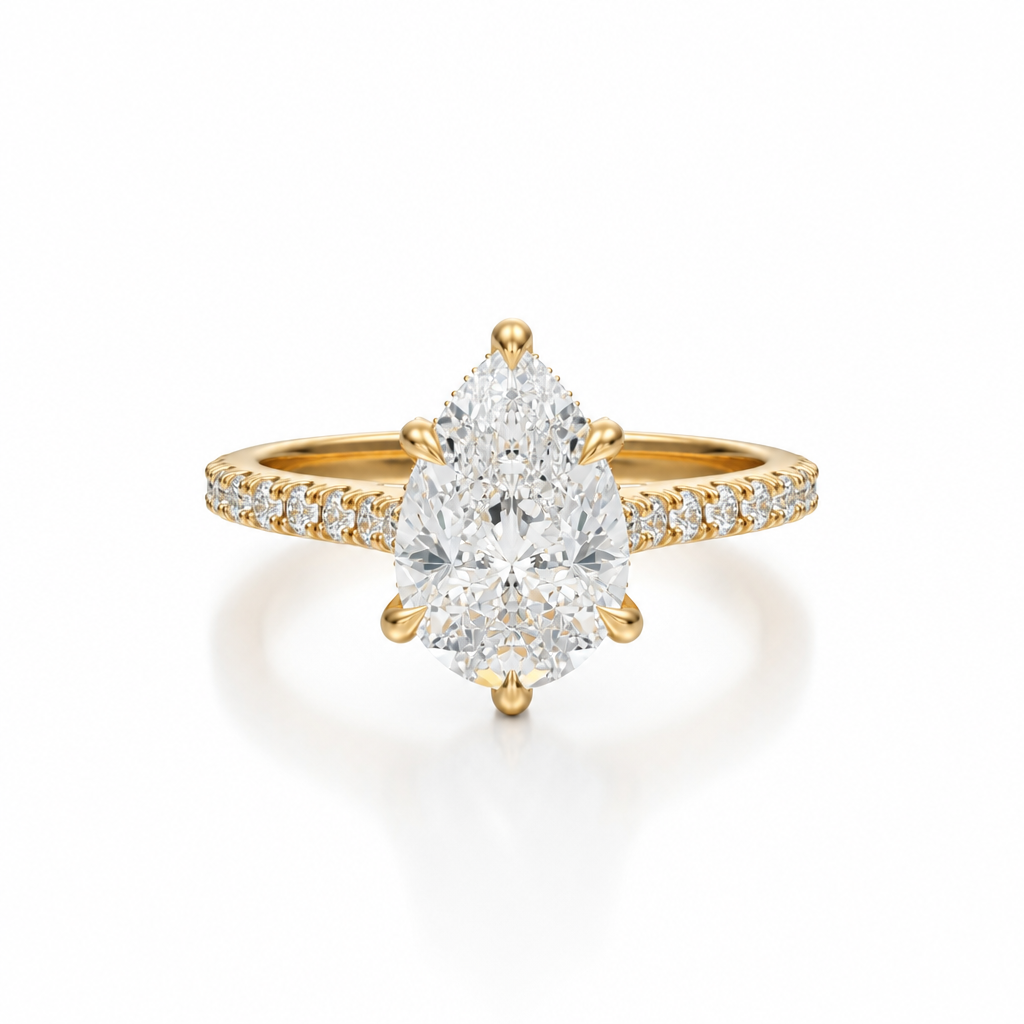 Pear Pave Cathedral Ring With Diamond Basket