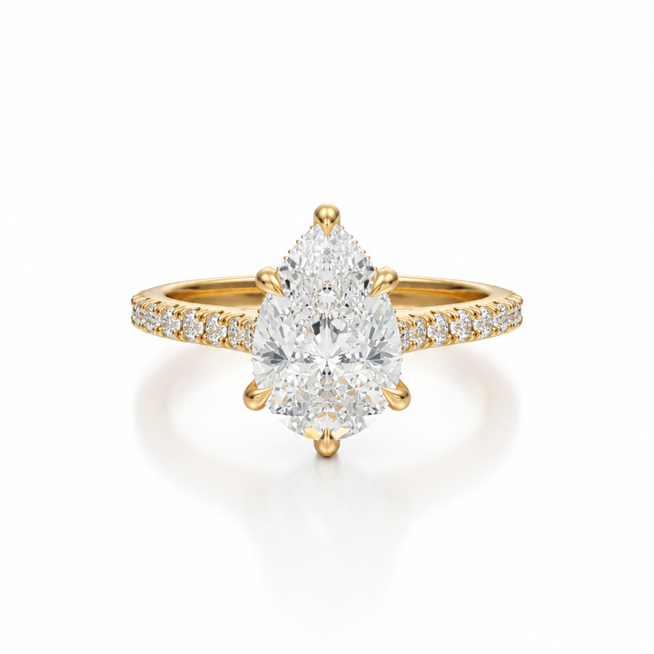 Pear Pave Cathedral Ring With Diamond Basket