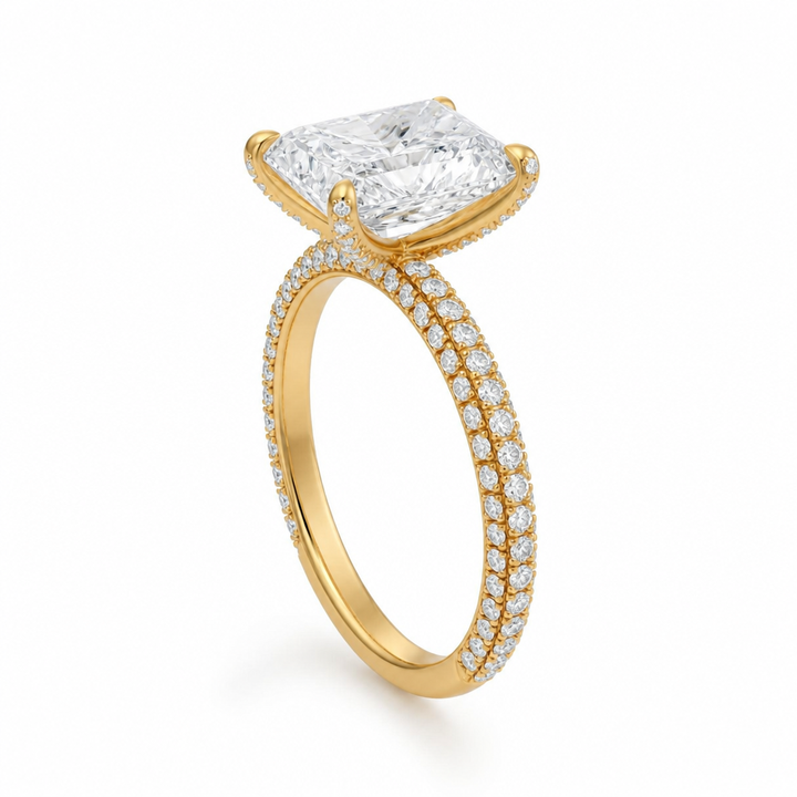 Radiant Three Row Pave Ring With Pave Prongs