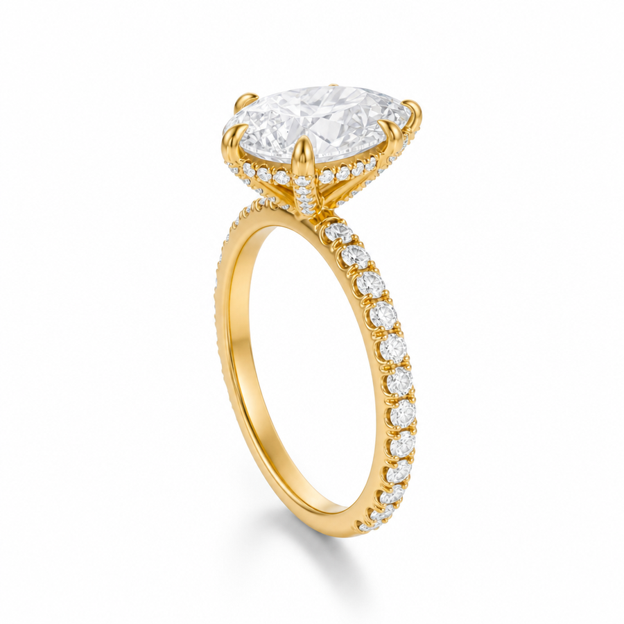 Pear Diamond Basket With Pave Ring