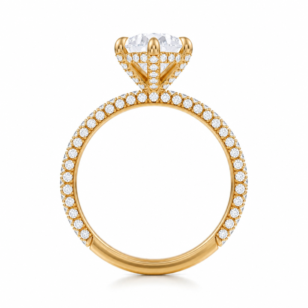 Pear Diamond Basket With Three Row Pave Ring