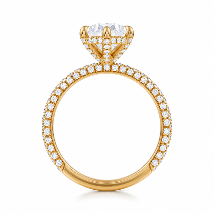 Pear Diamond Basket With Three Row Pave Ring