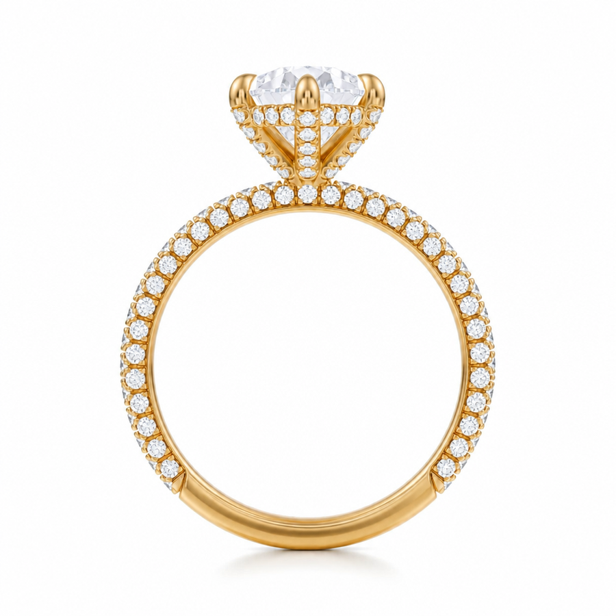 Pear Diamond Basket With Three Row Pave Ring