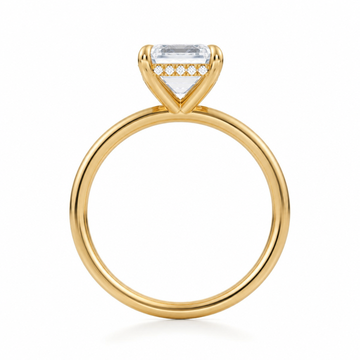 Emerald Solitaire Ring With Hidden Halo