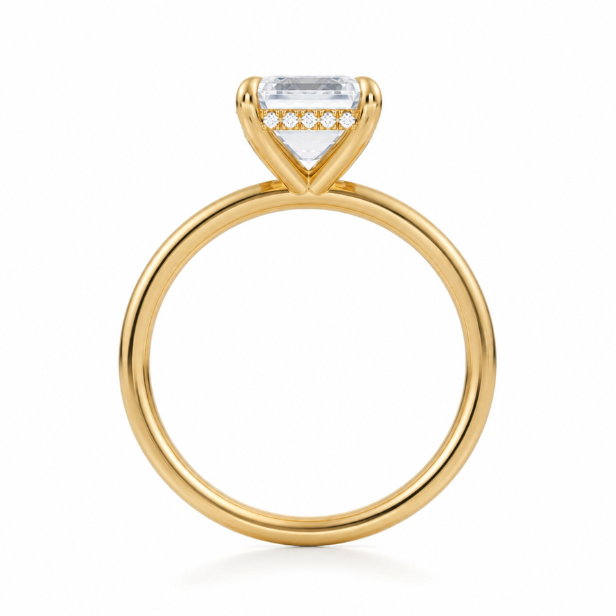 Emerald Solitaire Ring With Hidden Halo