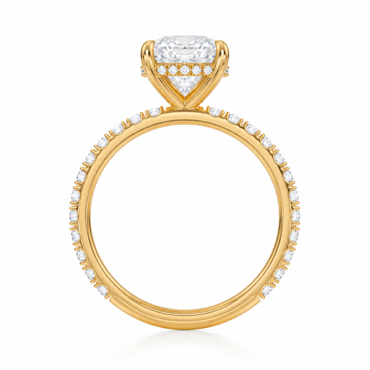 Cushion Hidden Halo With Pave Band