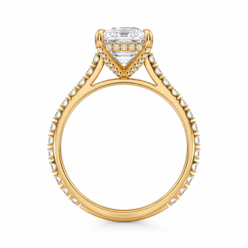 Emerald Pave Cathedral Ring With Diamond Basket