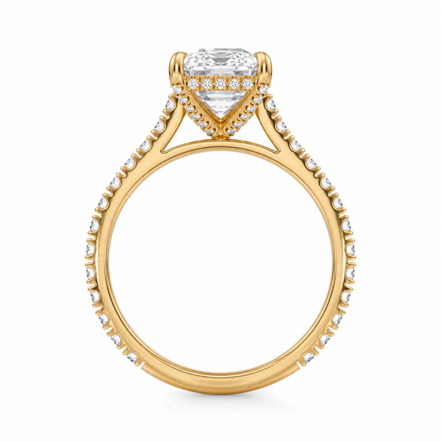 Emerald Pave Cathedral Ring With Diamond Basket