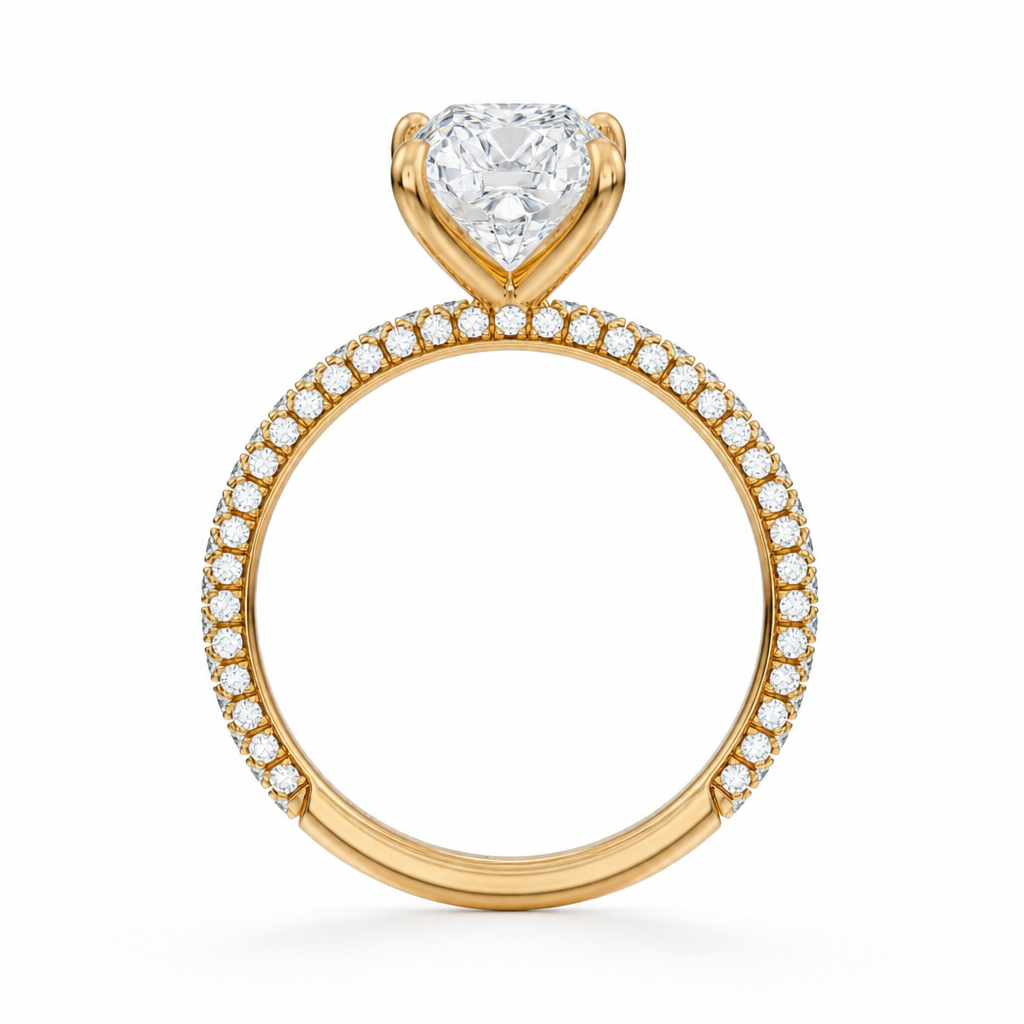 Cushion Three Row Pave Ring