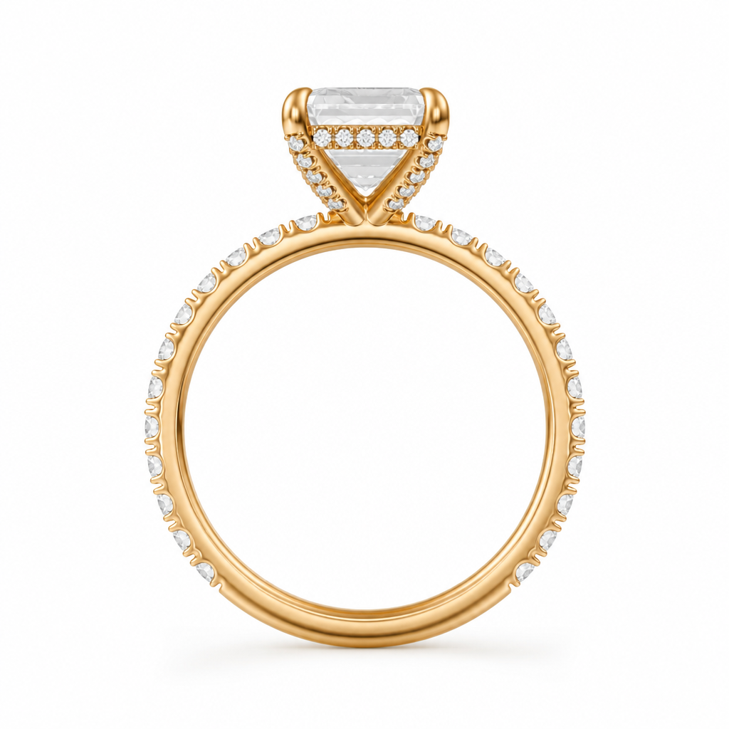 Emerald Diamond Basket With Pave Ring