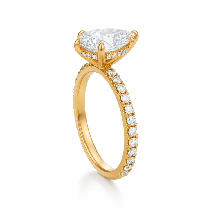 Pear Hidden Halo With Pave Band