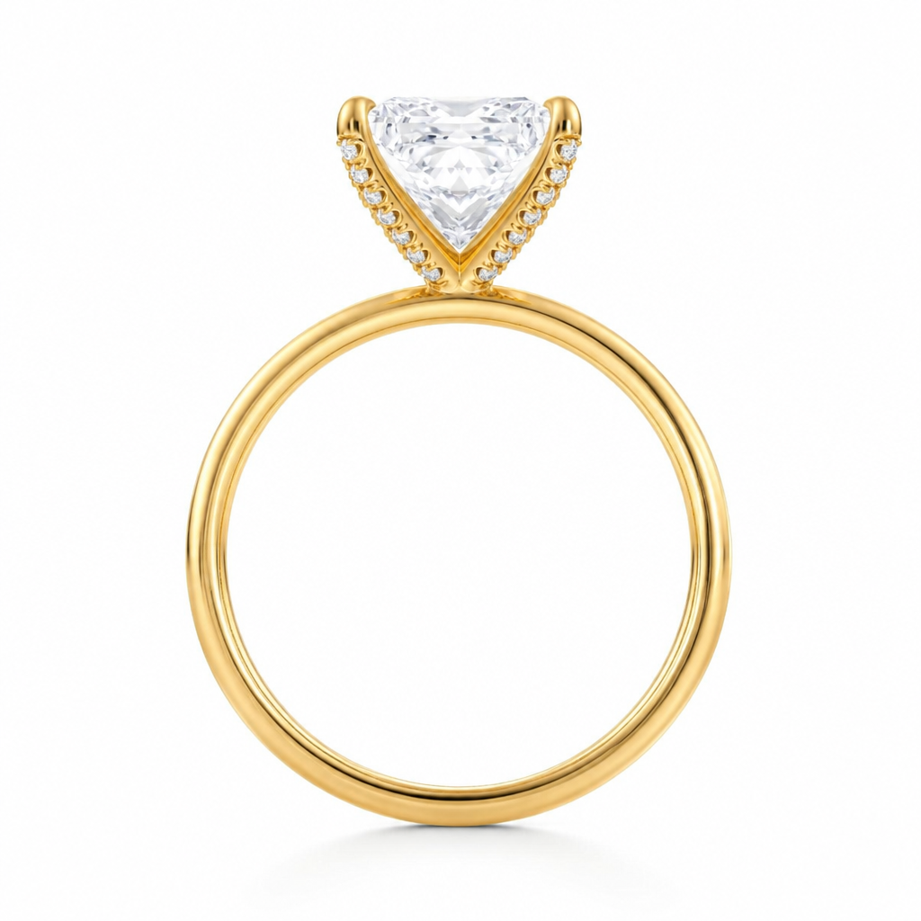 Princess Solitaire Ring With Pave Prongs